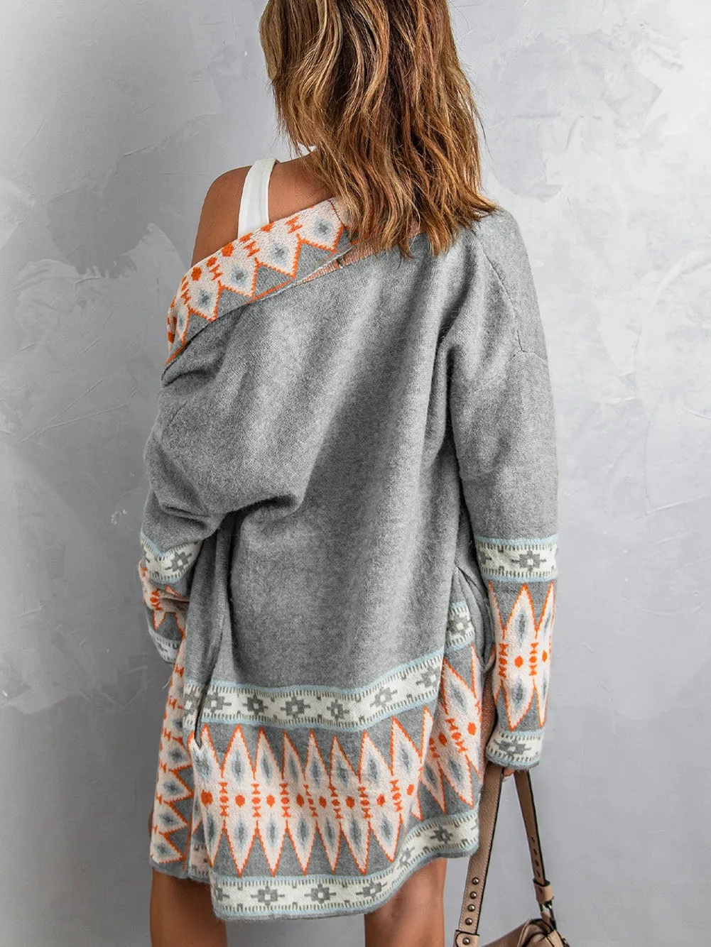 Cardigan with Ethnic Print