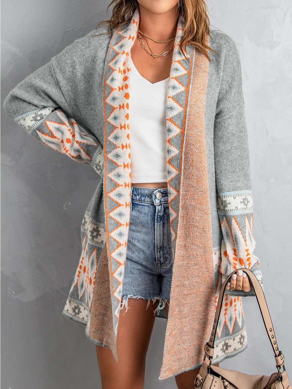 Cardigan with Ethnic Print