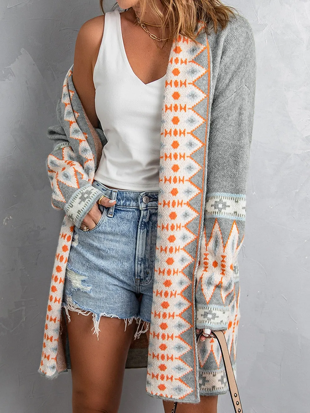 Cardigan with Ethnic Print