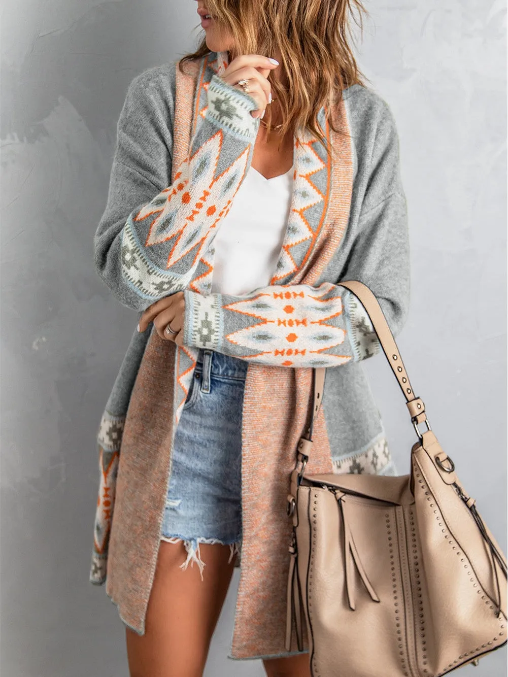 Cardigan with Ethnic Print