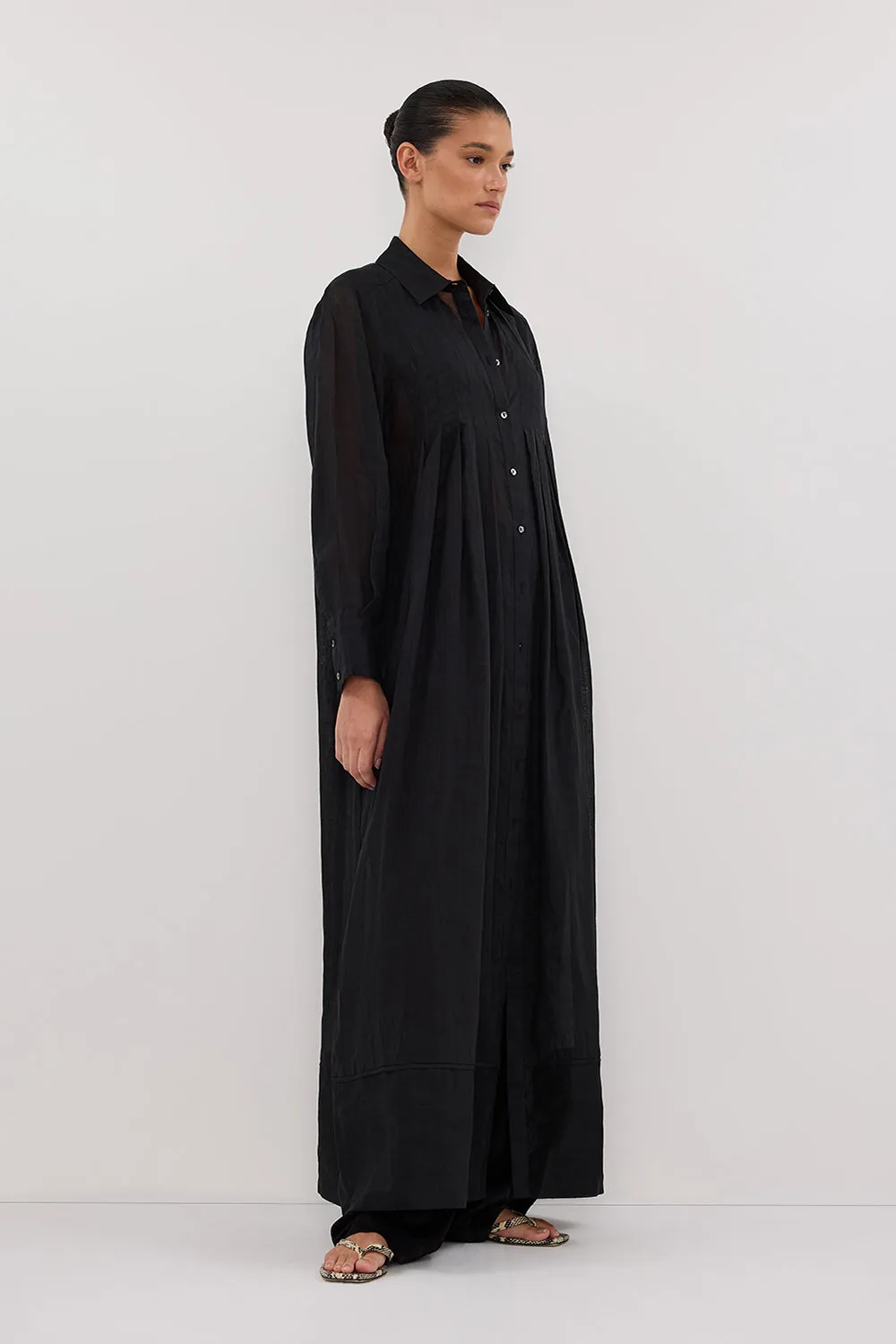 CARMEL BLACK RAMIE SHIRT DRESS