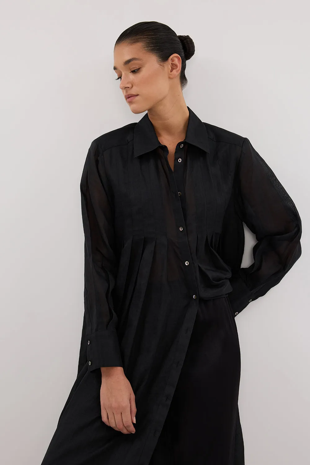 CARMEL BLACK RAMIE SHIRT DRESS