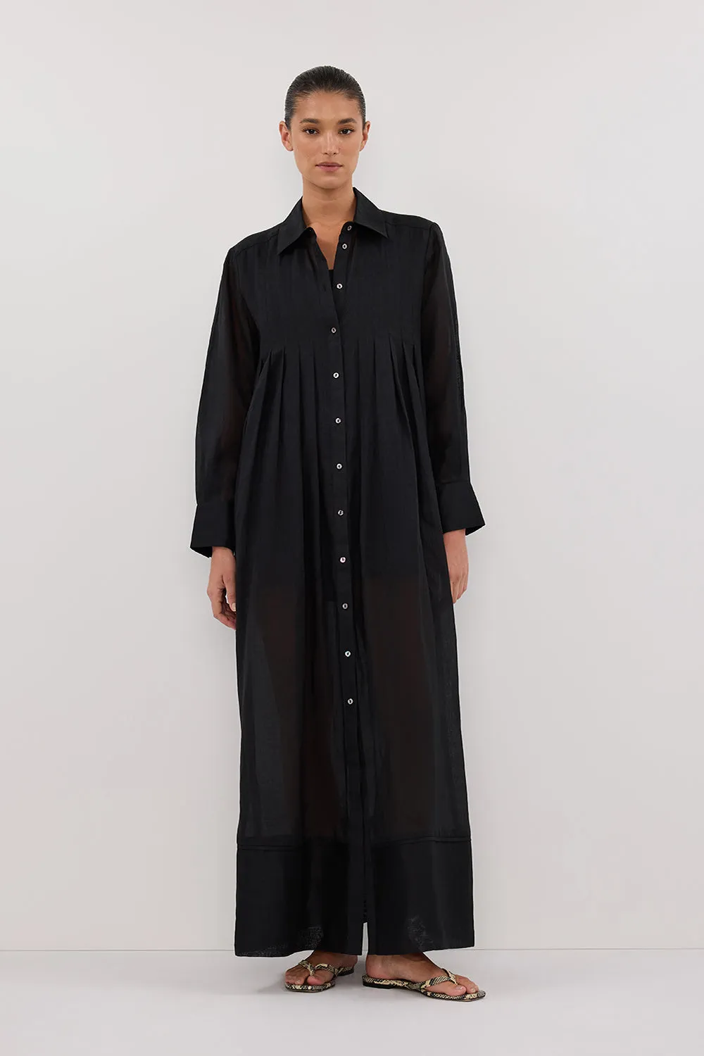 CARMEL BLACK RAMIE SHIRT DRESS