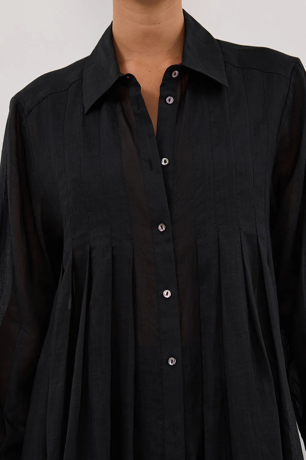 CARMEL BLACK RAMIE SHIRT DRESS