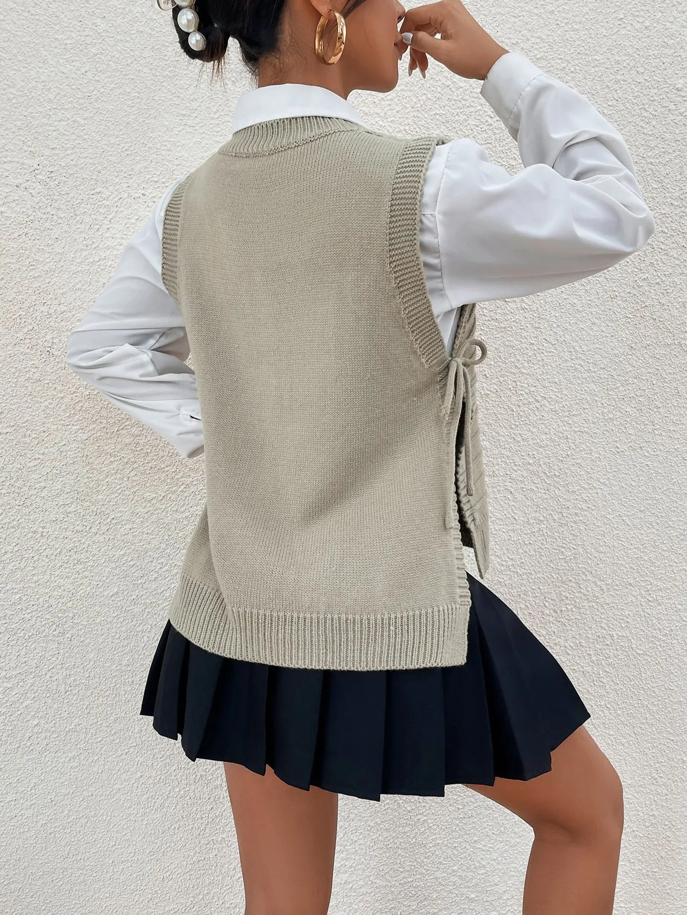 Casual Plain Split Sleeveless V Neck Regular Women Knit Top