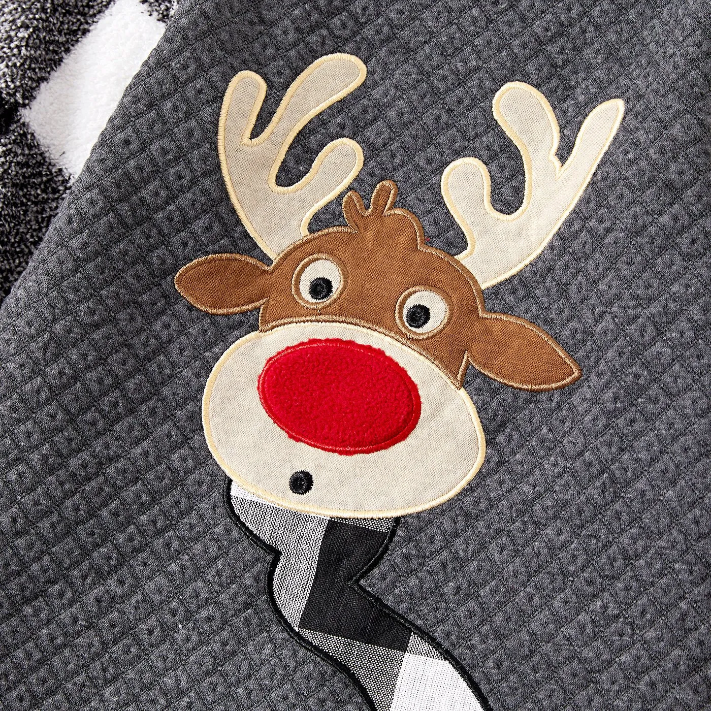 Christmas Family Matching Plaid Long-sleeve Spliced Reindeer Graphic Textured Sweatshirts