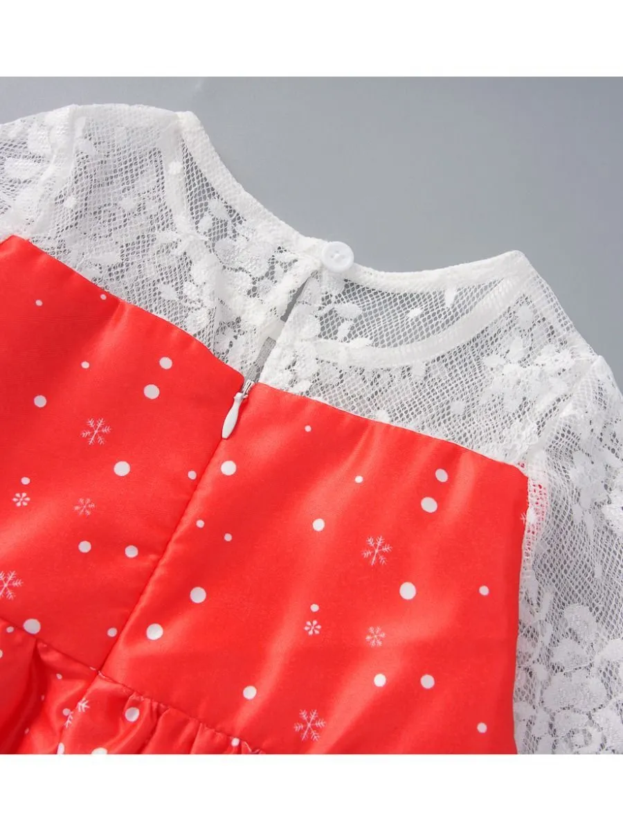 Christmas Theme Toddler Little Girl Mesh Patchwork Dress