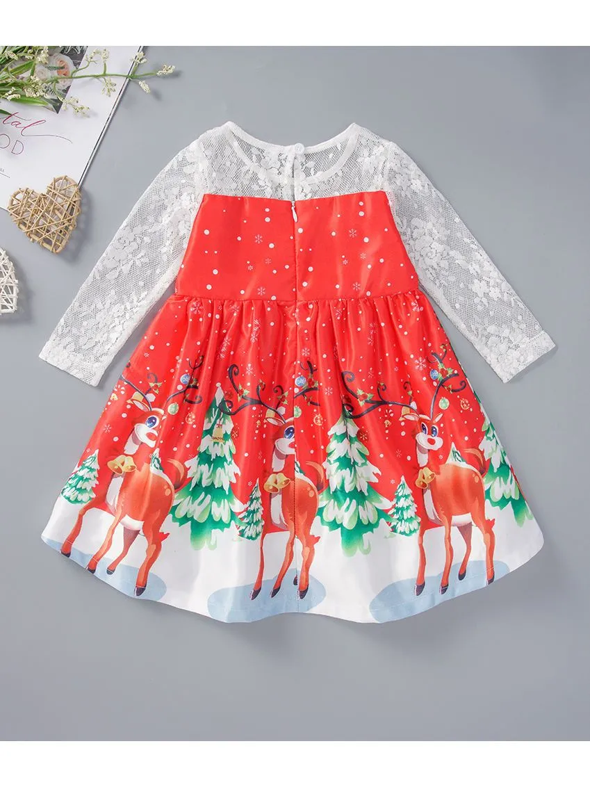 Christmas Theme Toddler Little Girl Mesh Patchwork Dress