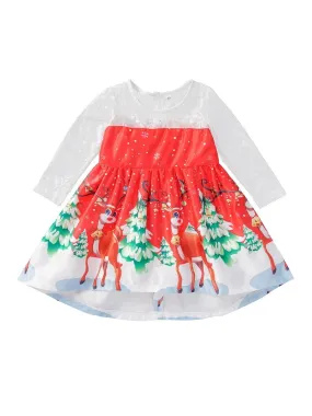 Christmas Theme Toddler Little Girl Mesh Patchwork Dress