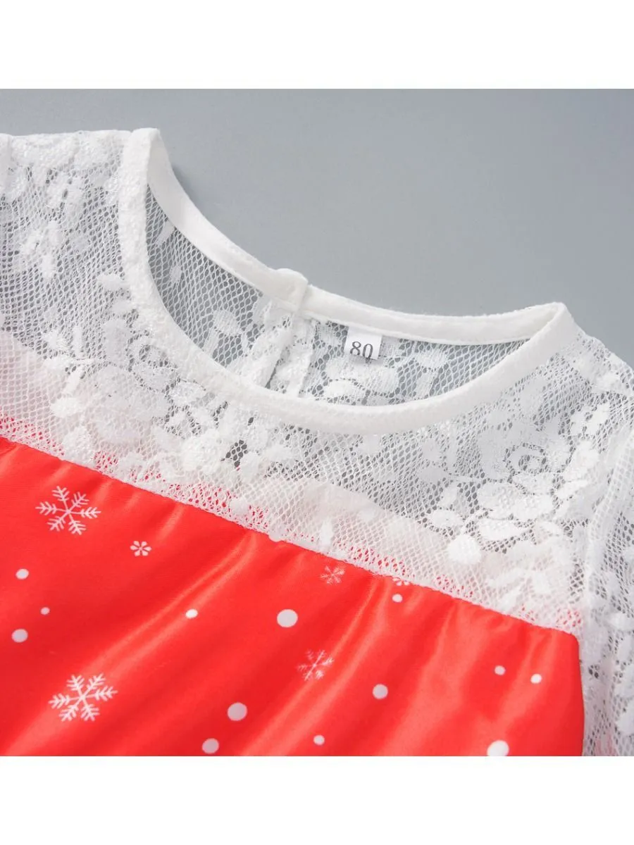 Christmas Theme Toddler Little Girl Mesh Patchwork Dress