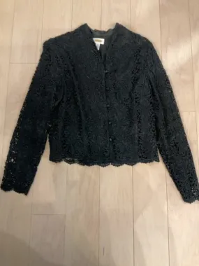 {{ClientCode}} BLACK TALBOTS LACE BLAZER, 12