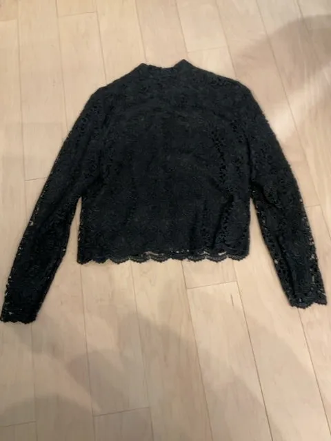 {{ClientCode}} BLACK TALBOTS LACE BLAZER, 12