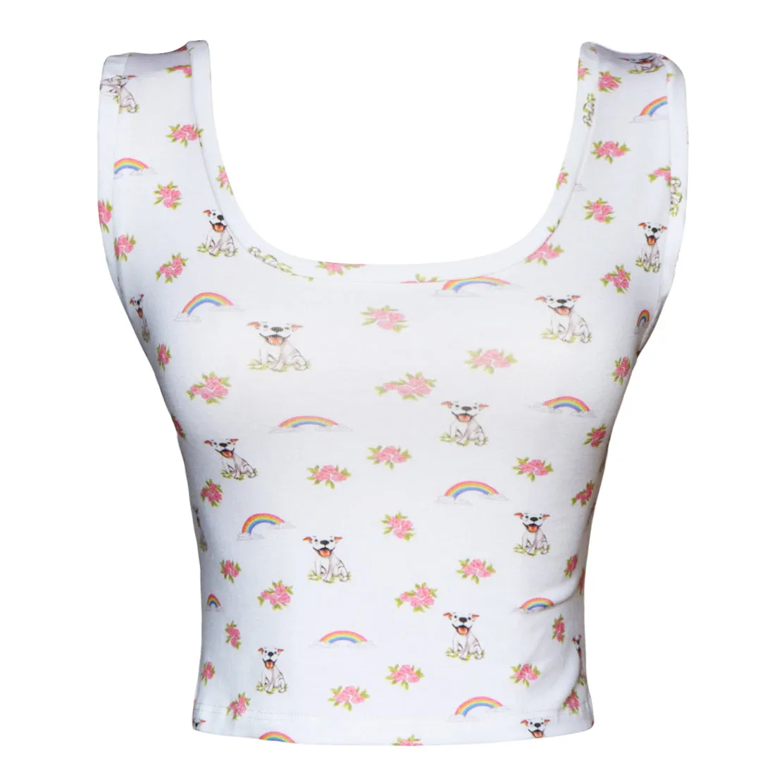 Cloud Haven Ditsy Rainbow Tank | Rainbow and Flower Graphic White