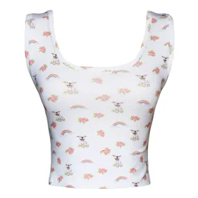 Cloud Haven Ditsy Rainbow Tank | Rainbow and Flower Graphic White
