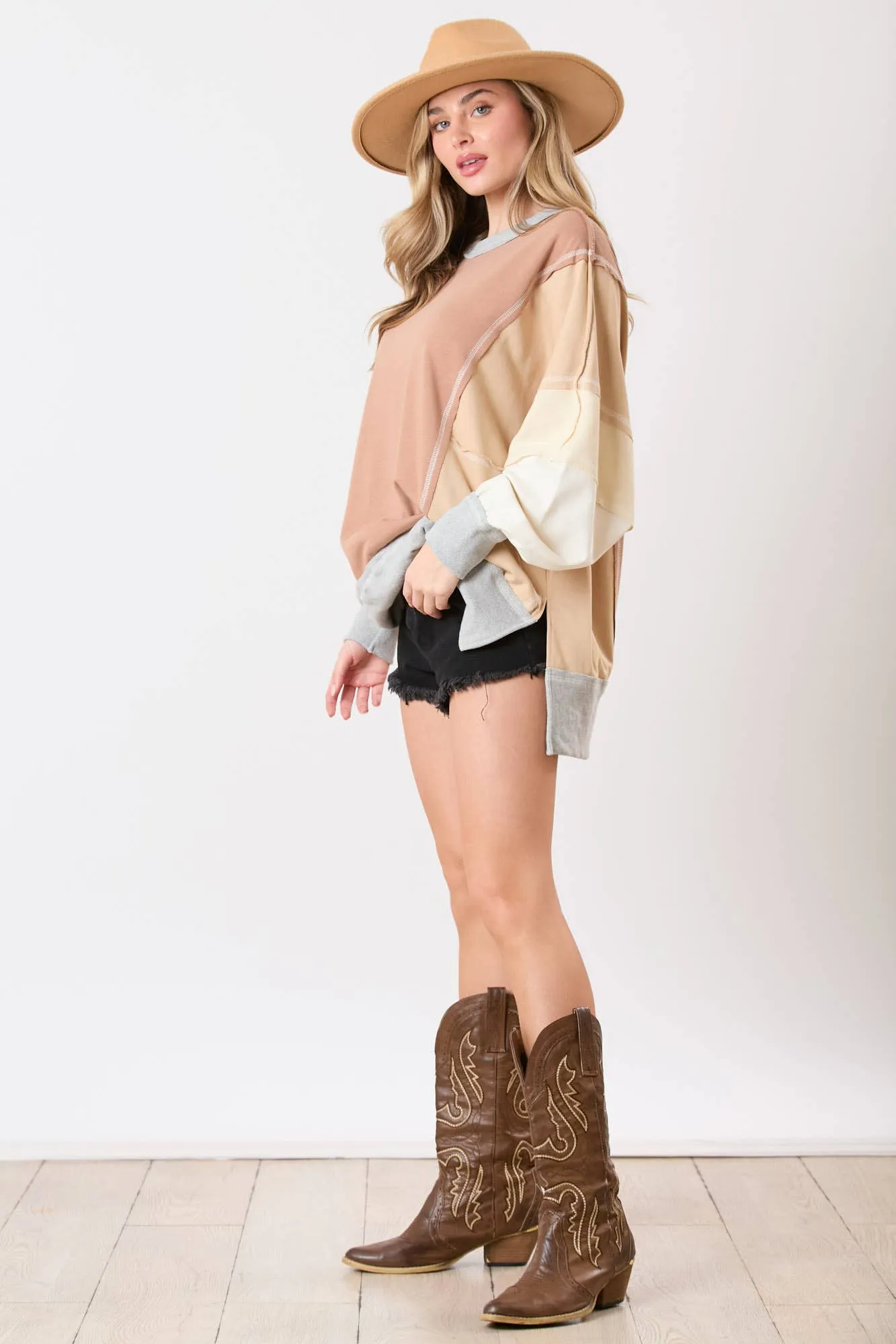 Color Block Oversized Knit Top