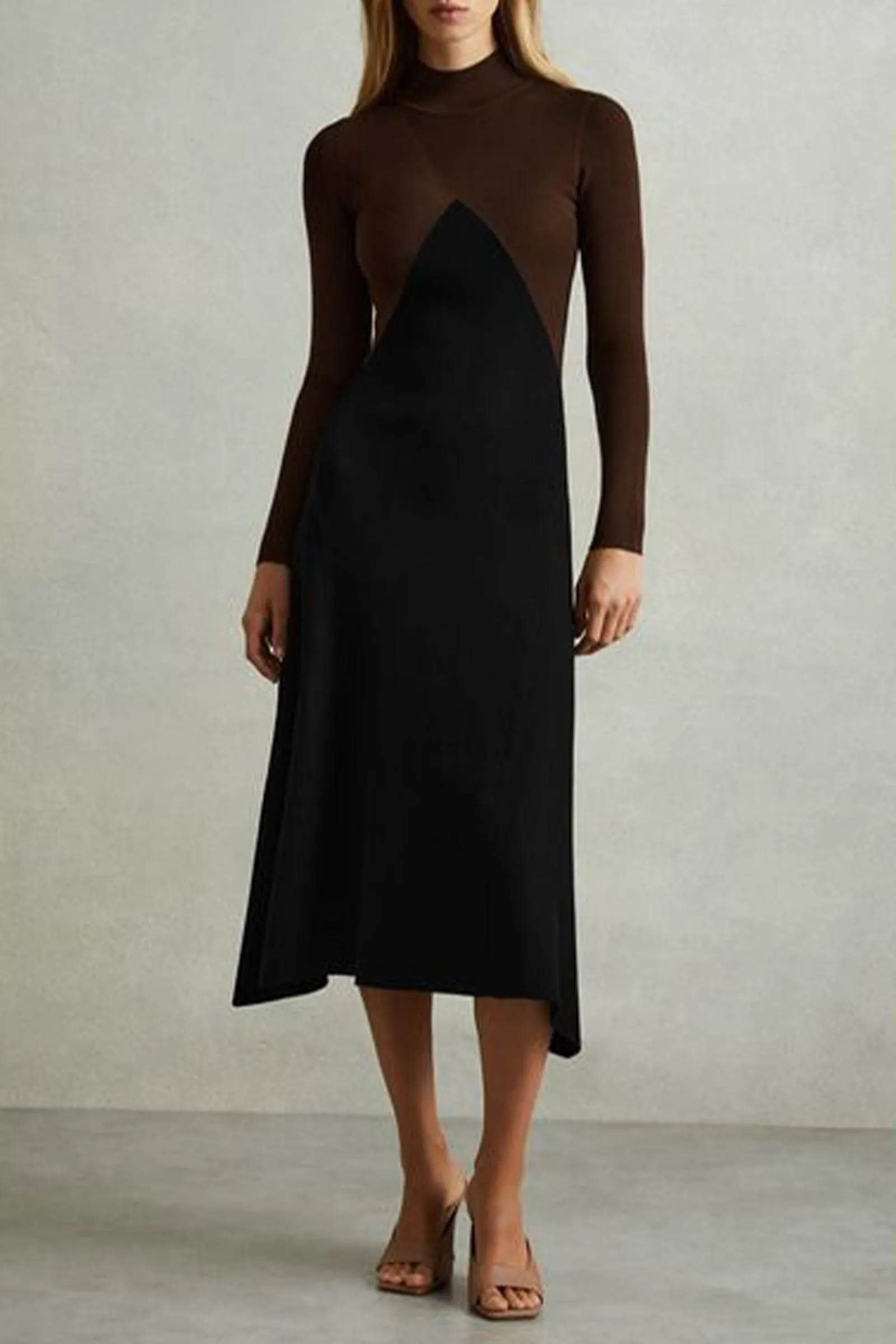 Colourblock Ribbed Midi Dress