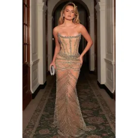Couture & Ornate Off-Shoulder Sleeveless Sparkly Sheath Evening Party Prom Dress