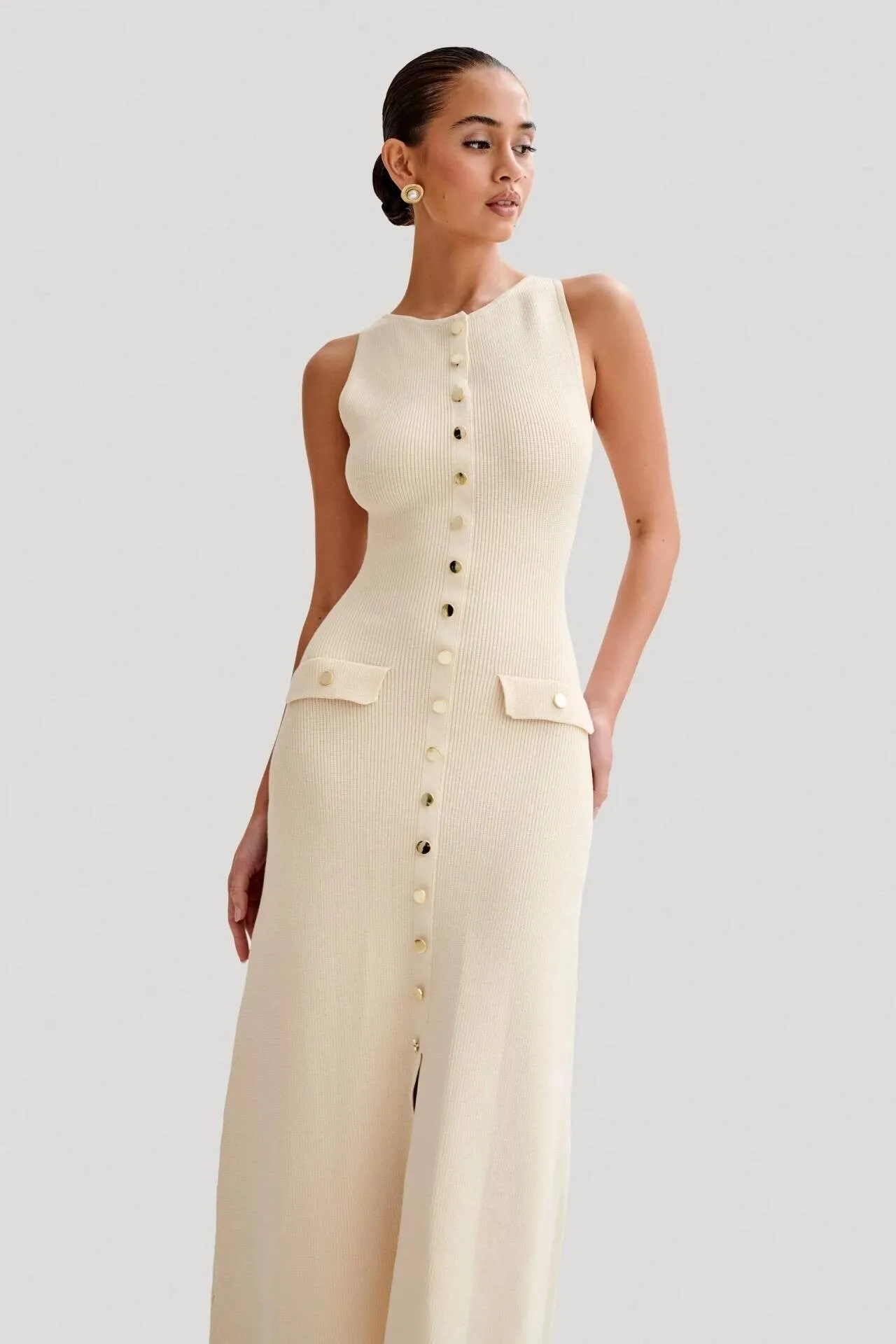 Cream Maxi Knit Dress