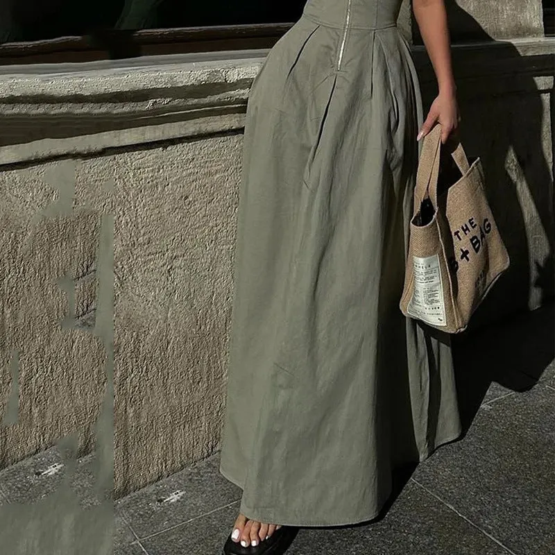 Darianrojas 2000s fashion New Fashion Ladies Fashion Casual Sleeveless Solid Color Waist Dress