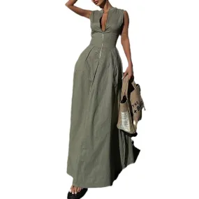 Darianrojas 2000s fashion New Fashion Ladies Fashion Casual Sleeveless Solid Color Waist Dress
