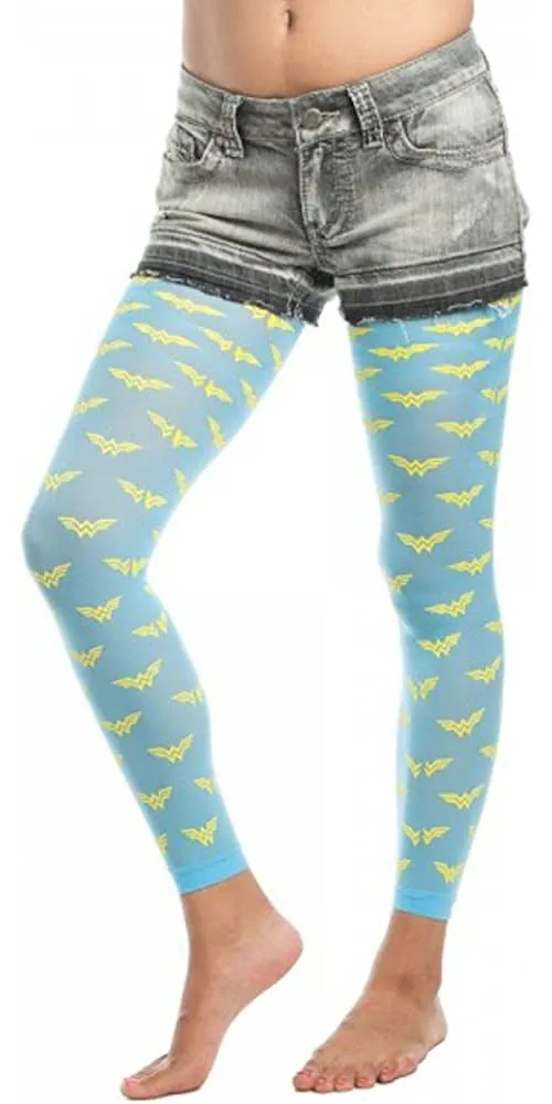 DC Comics Wonder Woman All Over Print Footless Tights (Small/Medium)