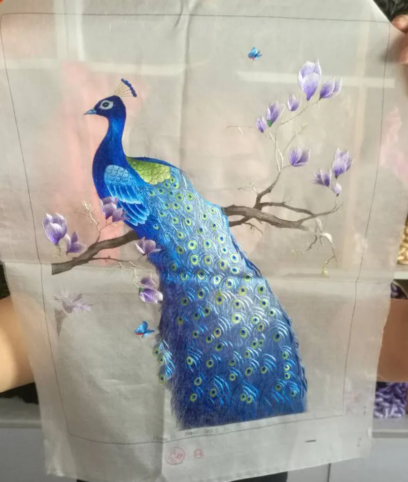 Declicate fashion Hand embroideried Suzhou Embroidery Art:blue peacock
