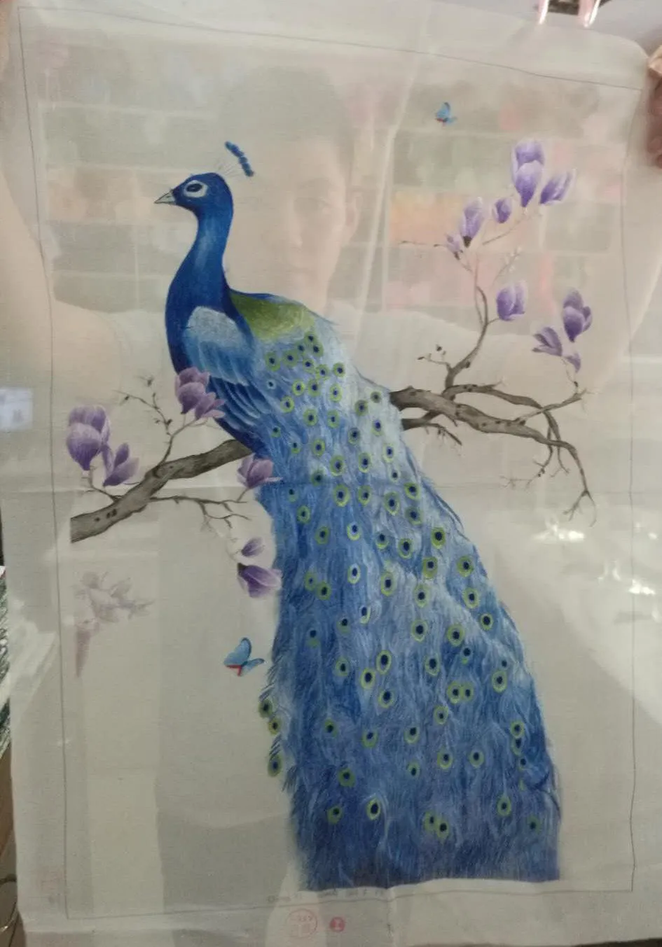 Declicate fashion Hand embroideried Suzhou Embroidery Art:blue peacock
