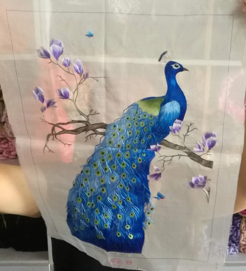 Declicate fashion Hand embroideried Suzhou Embroidery Art:blue peacock