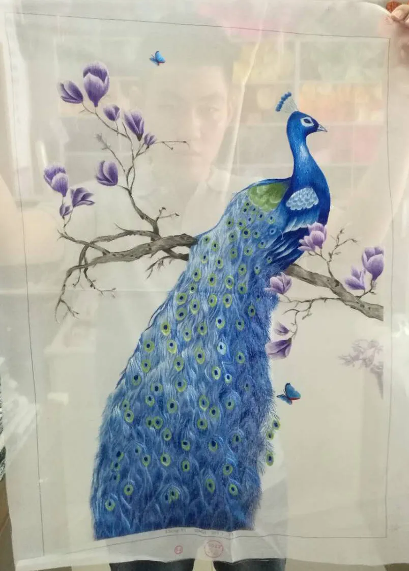 Declicate fashion Hand embroideried Suzhou Embroidery Art:blue peacock
