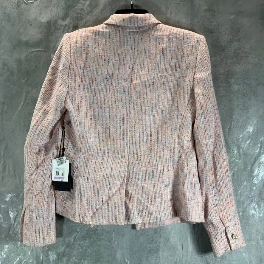 DKNY Women's Lipstick Multi Tweed Notch-Collar Faux Pearl One-Button Blazer SZ 6