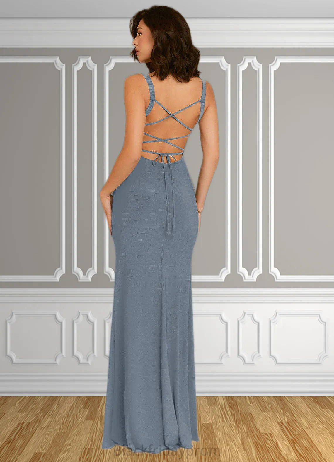 Dominique Sheath Corset Luxe Knit Floor-Length Dress dusty blue BF2P0022719
