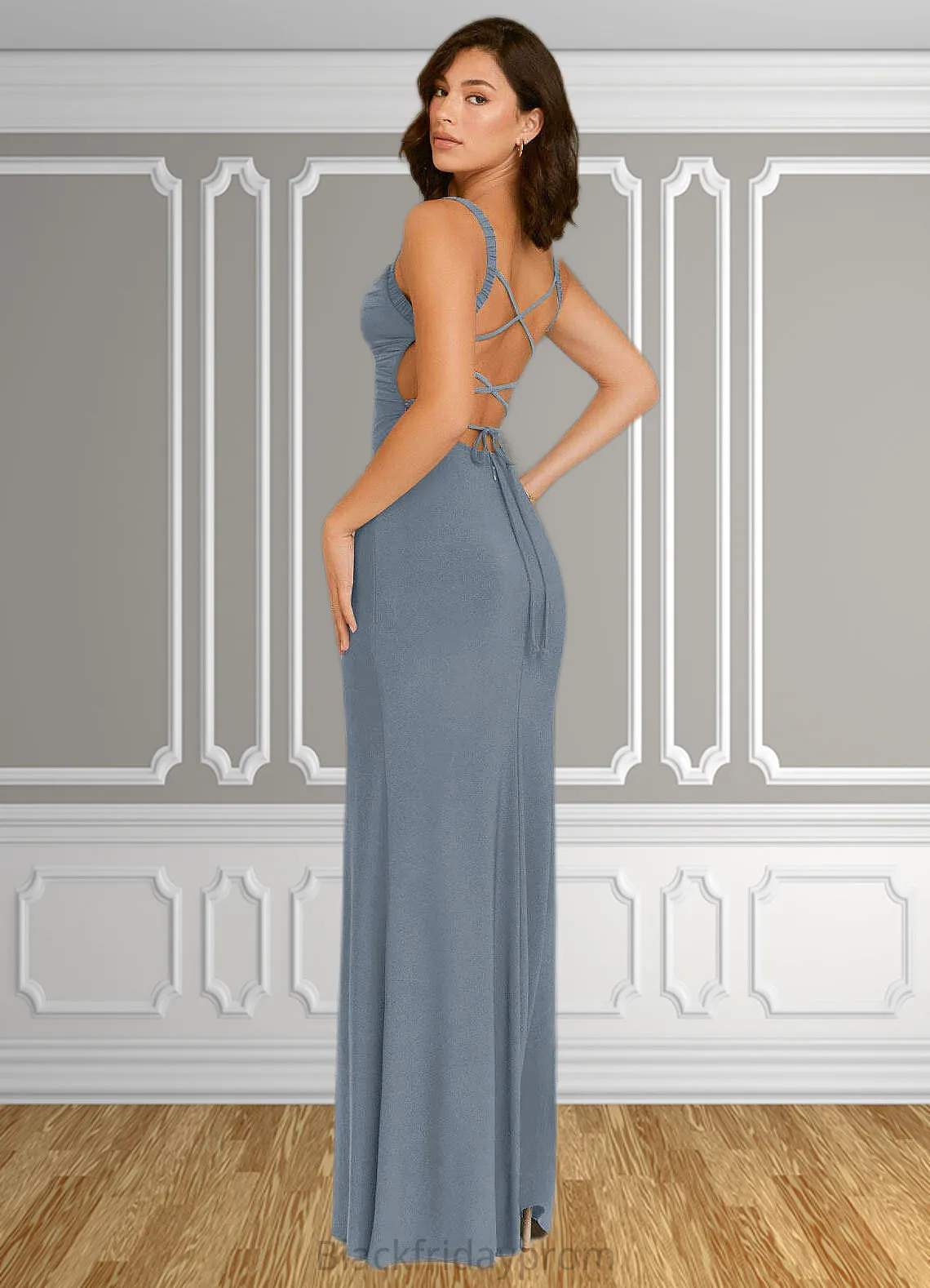 Dominique Sheath Corset Luxe Knit Floor-Length Dress dusty blue BF2P0022719