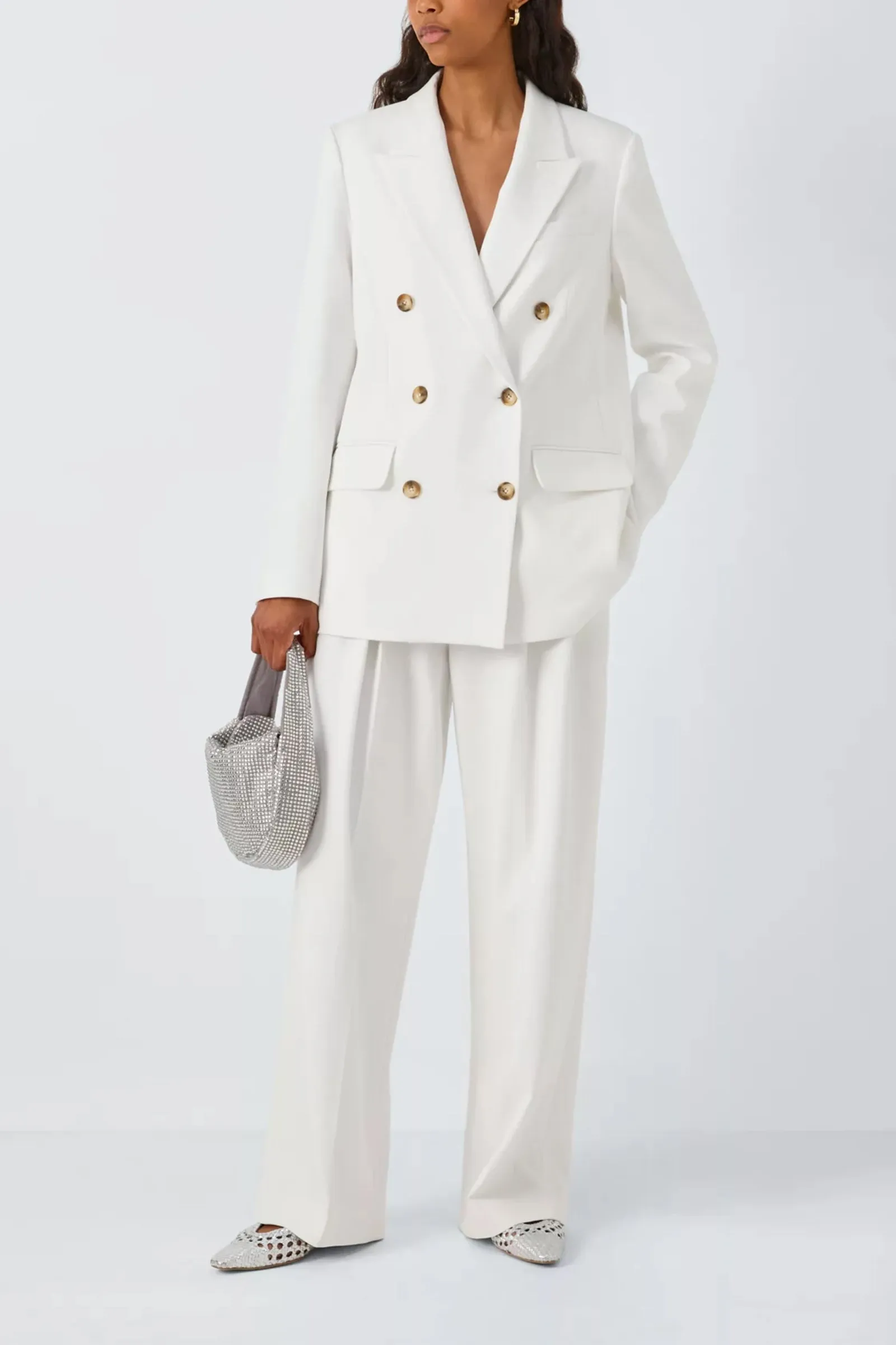 Double Breasted Blazer & High Waisted Wide Leg Trousers