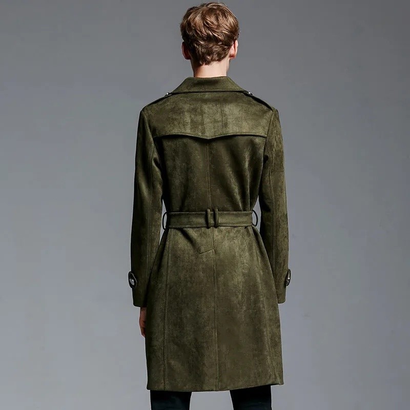 Double Breasted Suede Trench Coat For Men