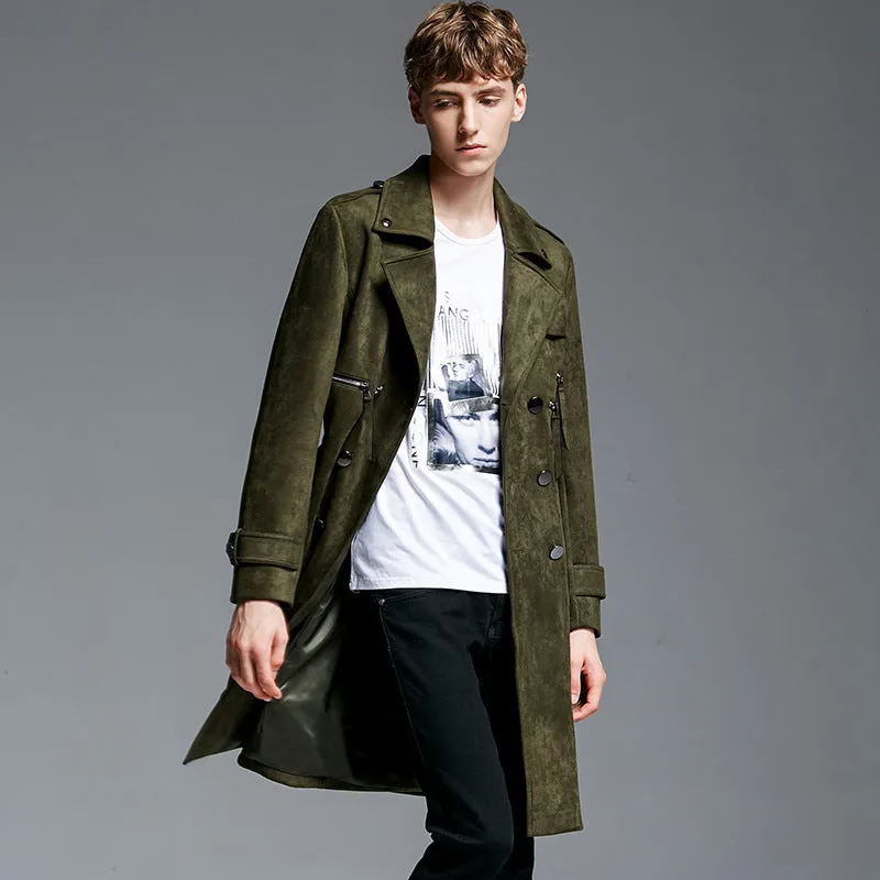 Double Breasted Suede Trench Coat For Men