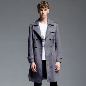 Double Breasted Suede Trench Coat For Men