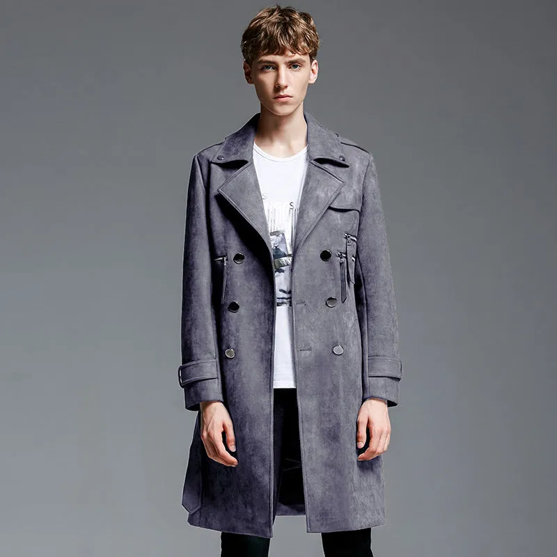 Double Breasted Suede Trench Coat For Men