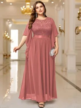 Elegant Lace-Trimmed Chiffon Maxi Dress with Butterfly Sleeves