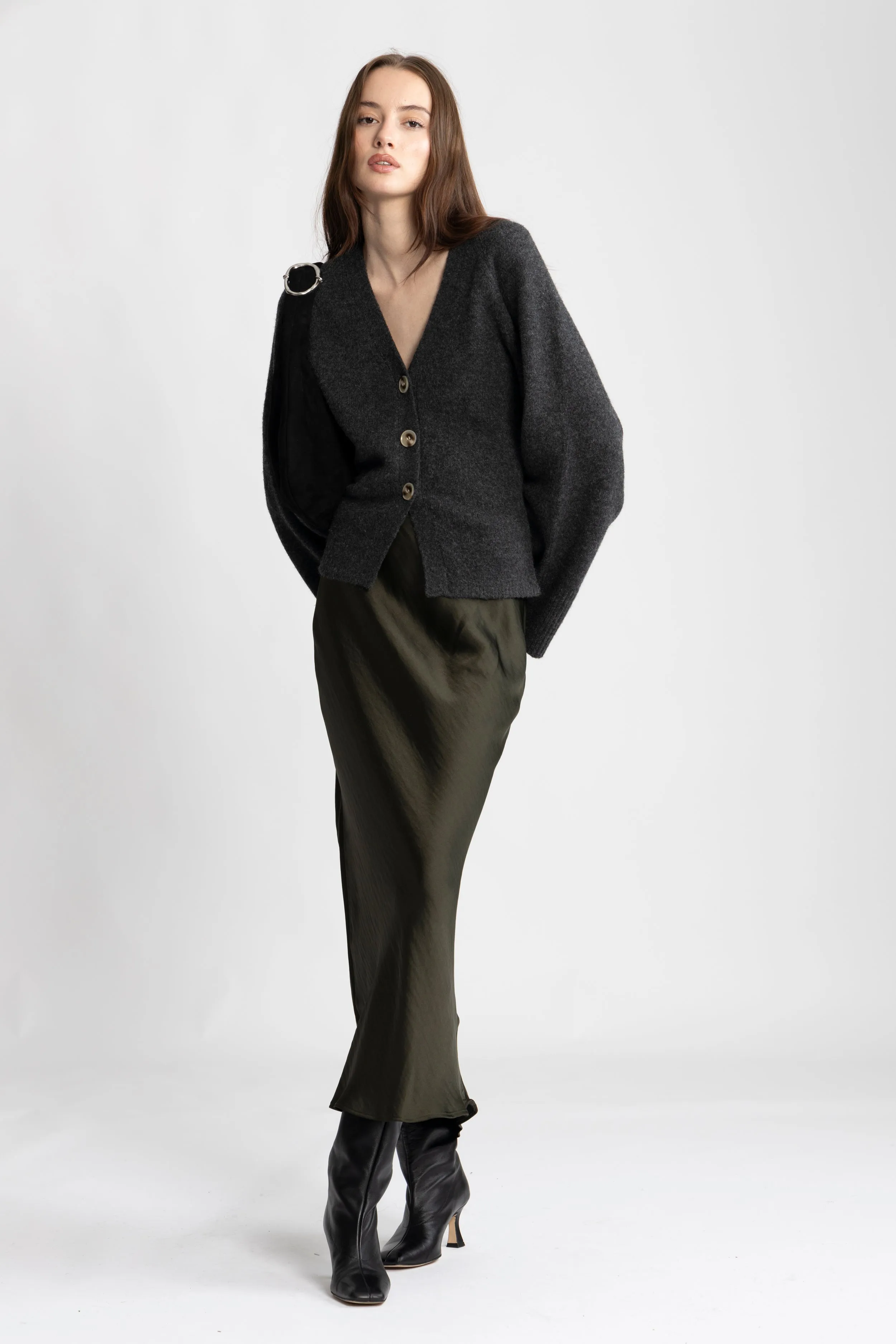Elisabeth Knit Cardigan - Dark Grey Melange