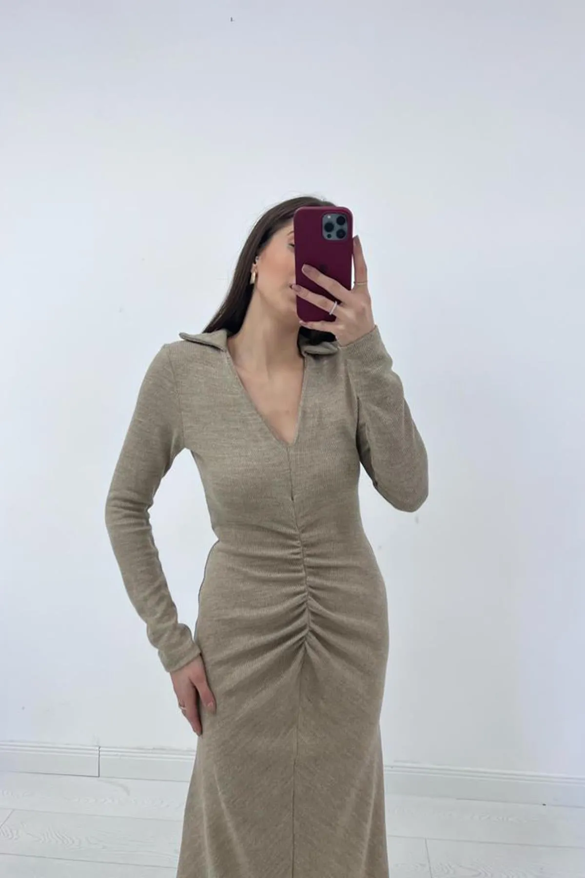 ELS Ruffled Knit Fish Dress - Beige - Zhytomyr