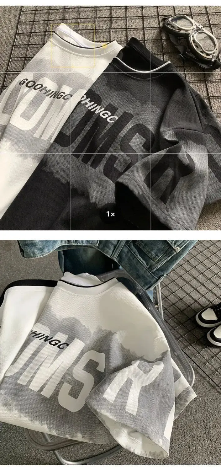 Fake two piece T shirt Men's Brand letters Loose round neck Heavy half sleeve.