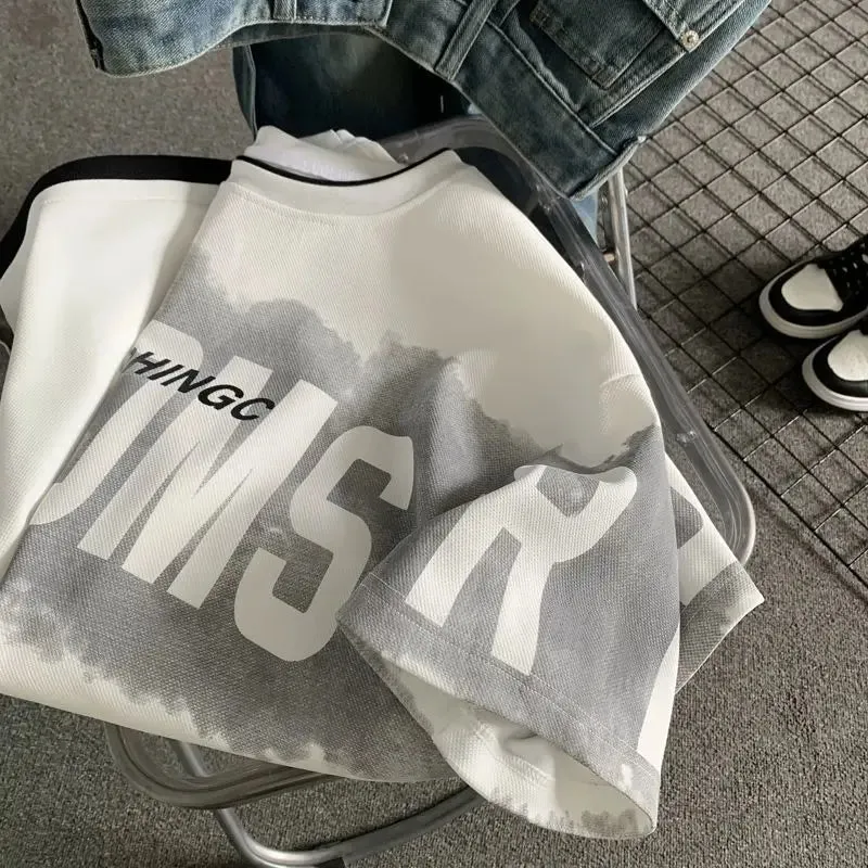 Fake two piece T shirt Men's Brand letters Loose round neck Heavy half sleeve.