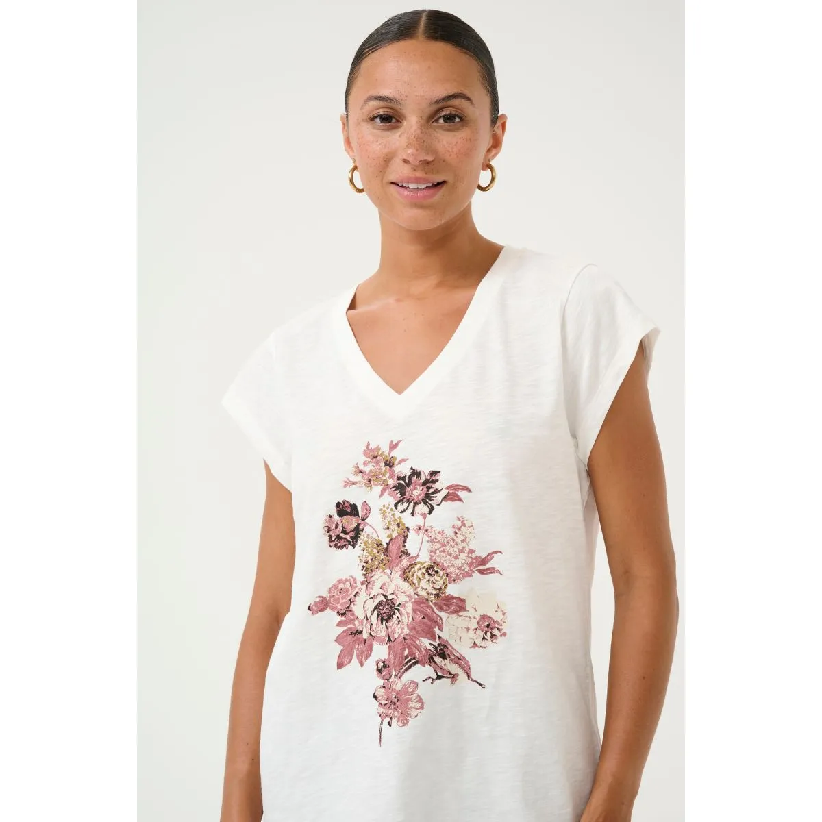 Flori Biana T-shirt White w. Rose Floral