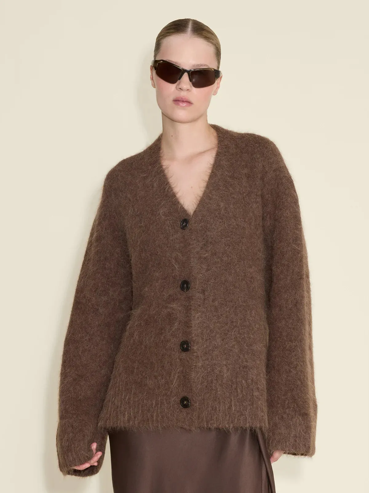 Fure Fluffy Cardigan - Dark Brown