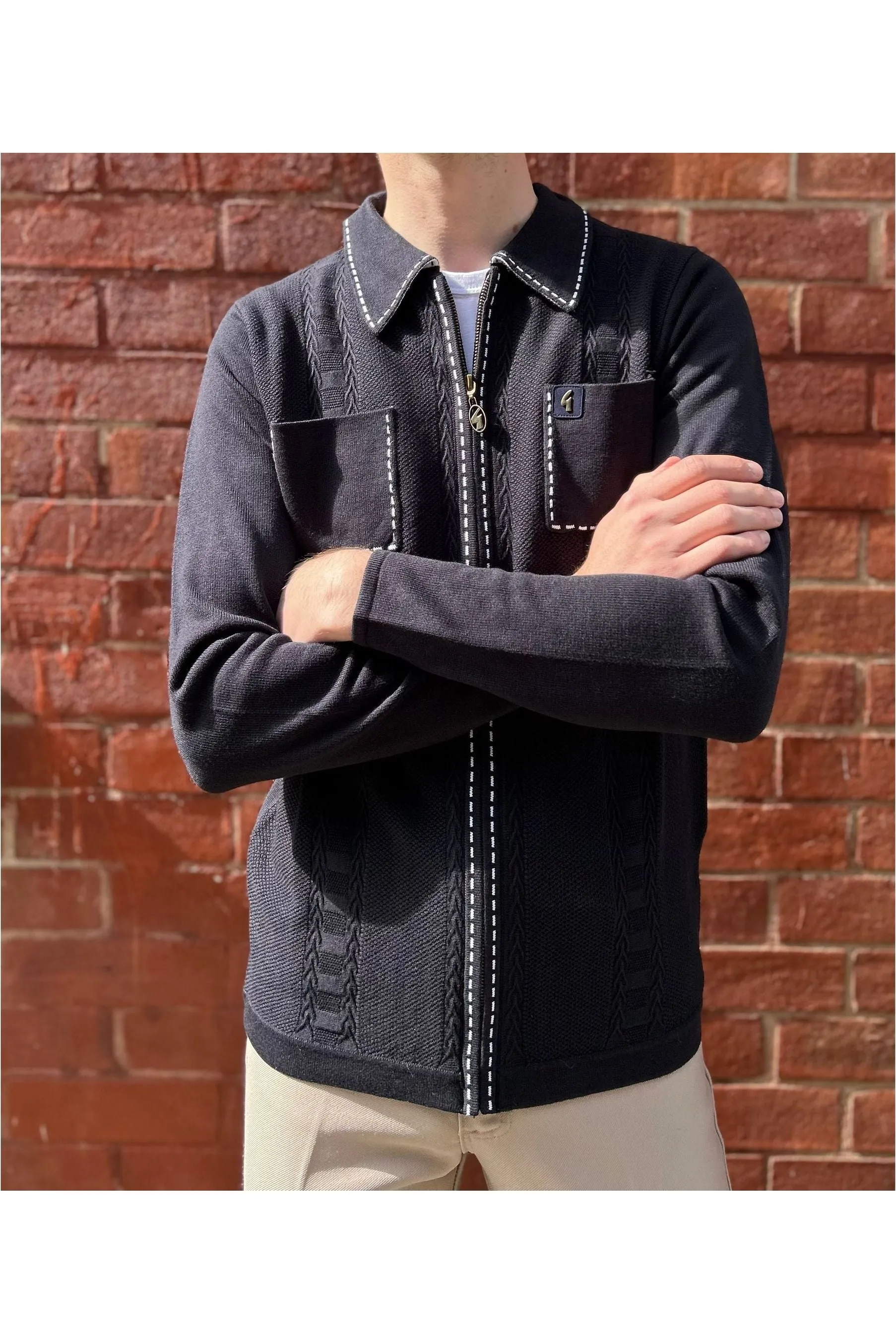Gabicci Vintage - Serge Navy Zip - Polo Knit