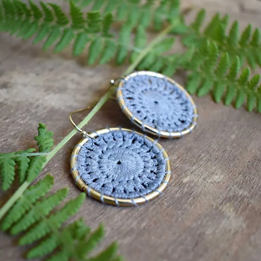 Grey Crochet Hoop Earrings