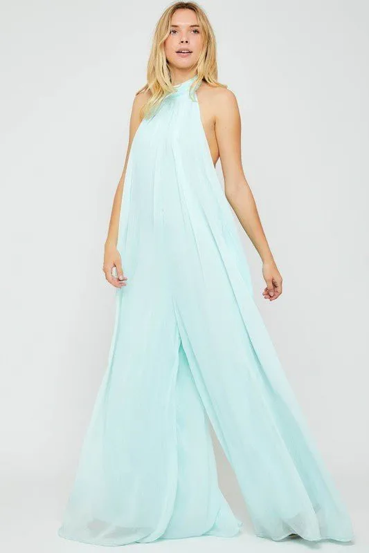 HALTER CHIFFON JUMPSUIT WITH POCKETS