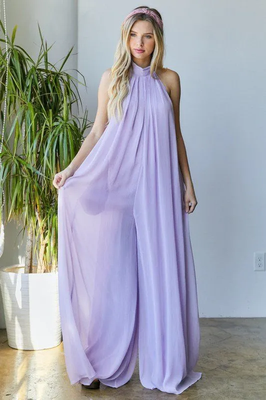 HALTER CHIFFON JUMPSUIT WITH POCKETS