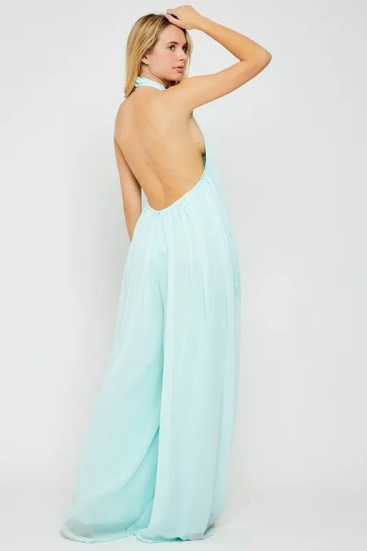 HALTER CHIFFON JUMPSUIT WITH POCKETS