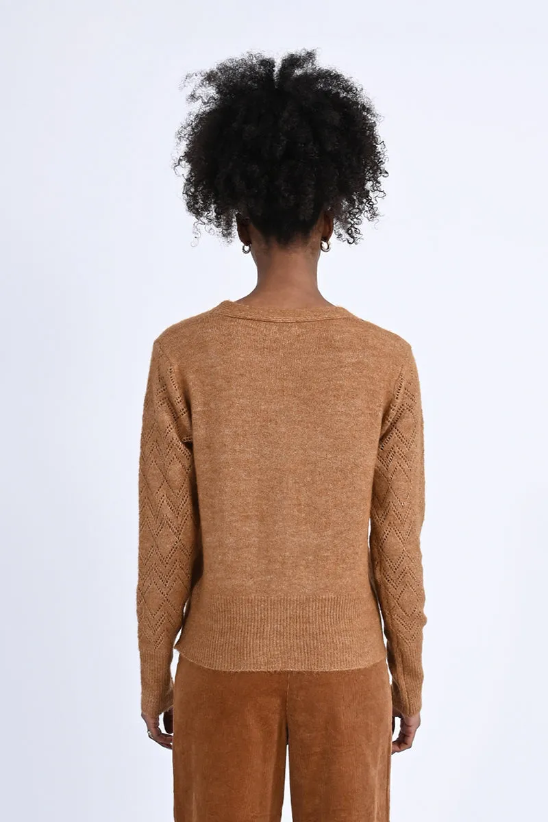 Hearts Button Camel Cardigan